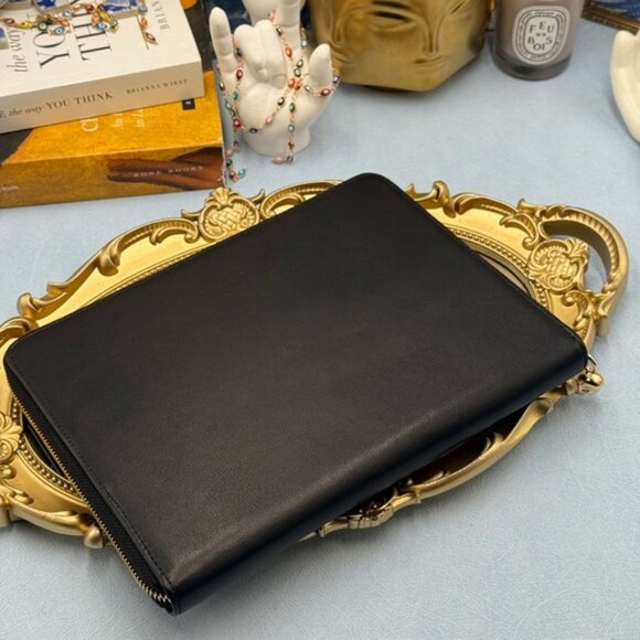 🆕 ALEXANDER MCQUEEN 🧿 NWOT Skull Embossed Leather Zip Portfolio / Agenda, Gold - Picture 13 of 14